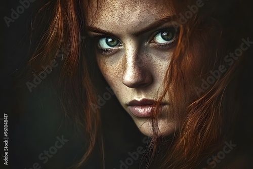 Close up Portrait of a Woman with Red Hair and Freckles