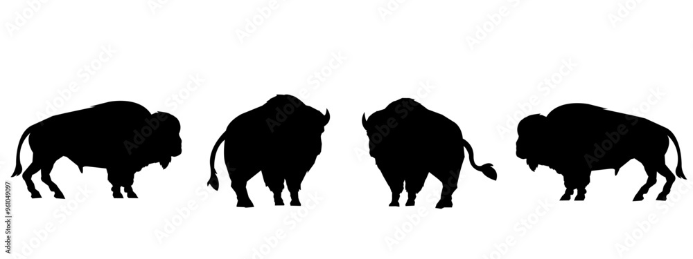 bison silhouette set collection. isolated black on white background. vector illustration. bison silhouette set collection. isolated black on white background. vector illustration.