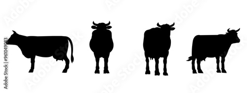 Cows silhouettes on white background. Farm animals.animal. Cow vector illustration.