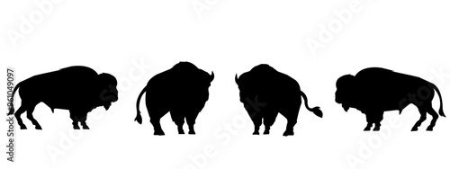 bison silhouette set collection. isolated black on white background. vector illustration.