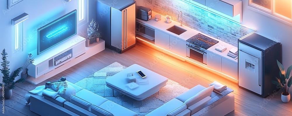 hightech smart home with connected appliances sofa hightech smart home with connected appliances sofa