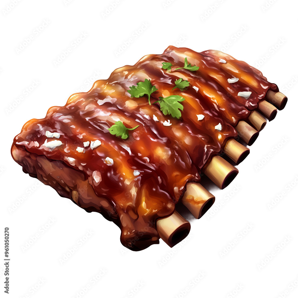 BBQ Spare Ribs on Plate Illustration