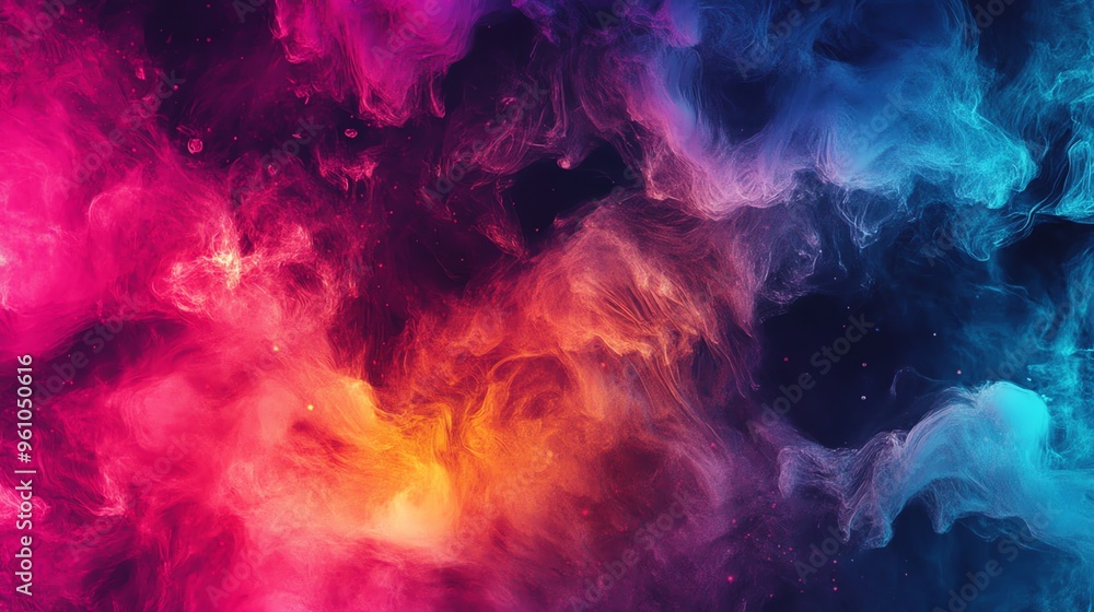 Fototapeta premium Abstract colorful background of swirling smoke or ink in shades of pink, orange, and blue.