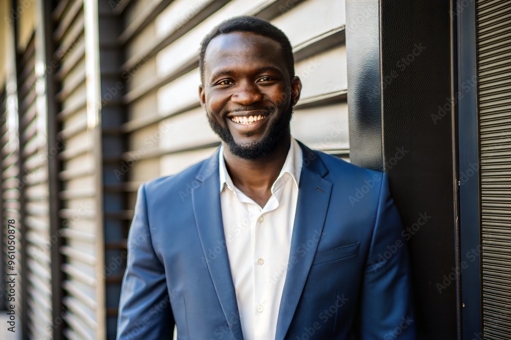 Smiling african american businessman in blue suit Smiling african american businessman in blue suit