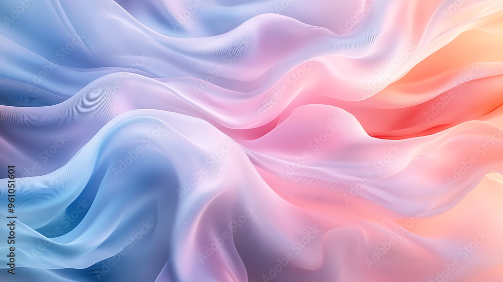 Soft flowing waves of pastel-colored abstract shapes, gently blending into each other with smooth transitions, evoking a sense of calm and tranquility, subtle light reflections enhancing the Soft flowing waves of pastel-colored abstract shapes, gently blending into each other with smooth transitions, evoking a sense of calm and tranquility, subtle light reflections enhancing the
