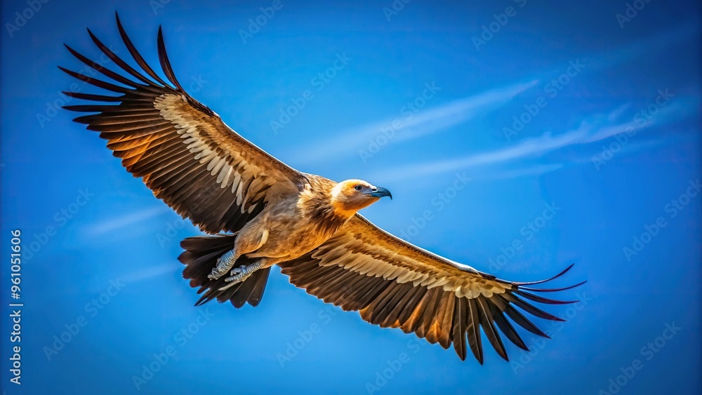 Fototapeta premium A majestic brown eagle soaring in clear blue sky