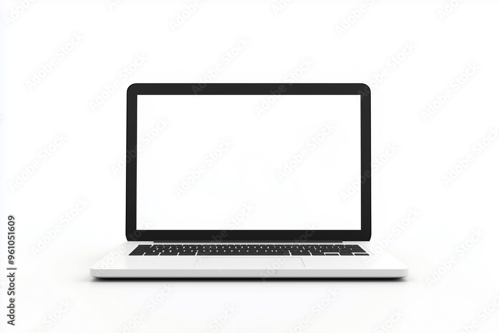 Laptop with blank screen isolated on white background, white aluminium body.Whole in focus. High detailed. Template, mockup Laptop with blank screen isolated on white background, white aluminium body.Whole in focus. High detailed. Template, mockup