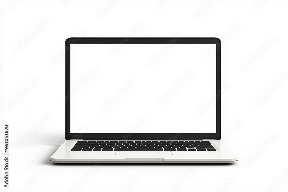 Laptop with blank screen isolated on white background, white aluminium body.Whole in focus. High detailed. Template, mockup Laptop with blank screen isolated on white background, white aluminium body.Whole in focus. High detailed. Template, mockup