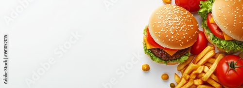 Fast food banner with copyspace. A type of mass produced food designed for commercial resale, with a strong priority placed on speed of service photo