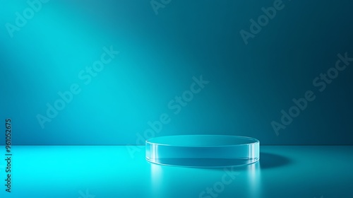 Glass pedestal on a blue background.