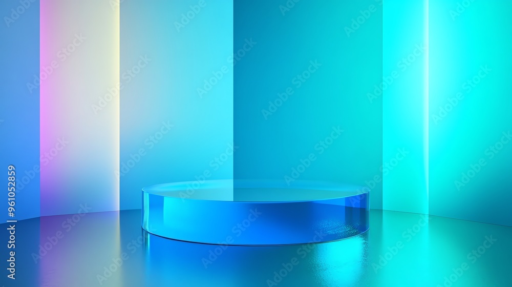Minimalist blue and aqua product display podium. Minimalist blue and aqua product display podium.