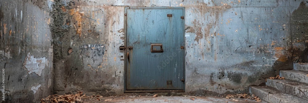 Steel entrance to an underground shelter in a housing complex
