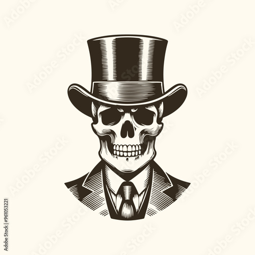 Vintage gentleman skull in hat. vector illustration