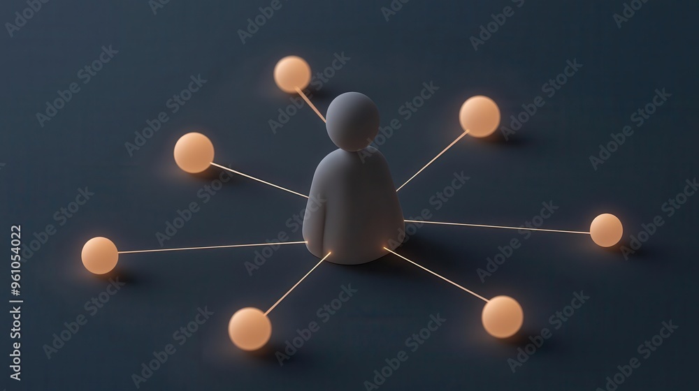 Obraz premium Human figure surrounded by a network of glowing emotional connections, symbolizing deep relationships, 3D illustration