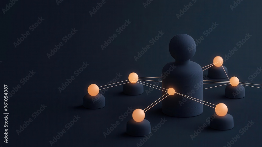 Obraz premium Web of light representing emotional connections, people connected by glowing threads, 3D illustration