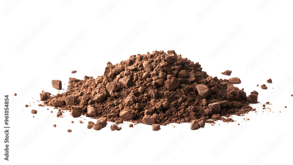 Chocolate organic powder isolated on white background, side view. Chocolate organic powder isolated on white background, side view.