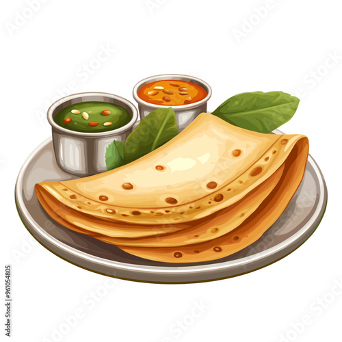 Indian Dosa with Chutney Illustration