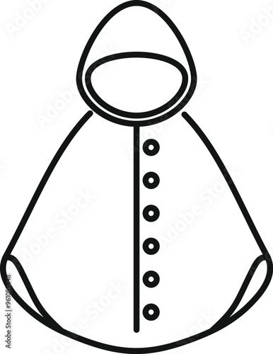 Simple line icon of a raincoat with a hood, perfect for representing rainwear or outerwear