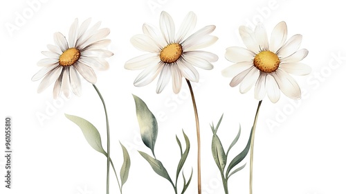  Hand-Painted Realistic White Daisy Bouquet, Capturing the Natural Beauty and Delicate Details of Each Flower. Ideal for Floral Art Enthusiasts and Home Decor