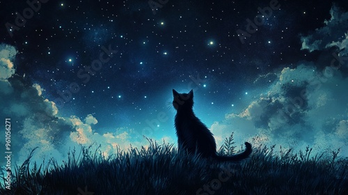 Night Sky Wonder: Silhouette of a Cat