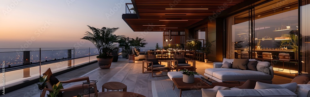 Fototapeta premium furniture Summer terrace with sea view.