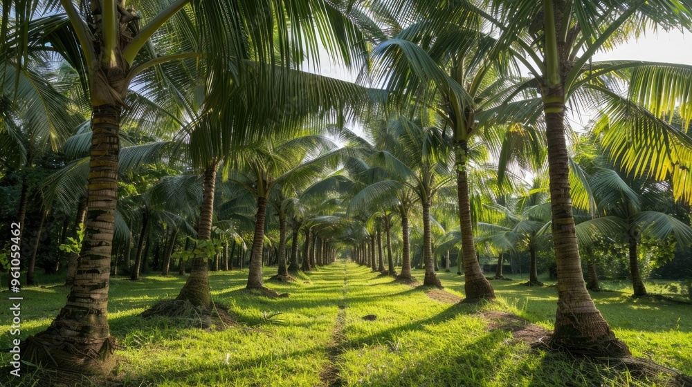 Obraz premium Coconut plantations, agriculture combined with ecotourism that educates tourists about the cultural and economic significance of coconuts.