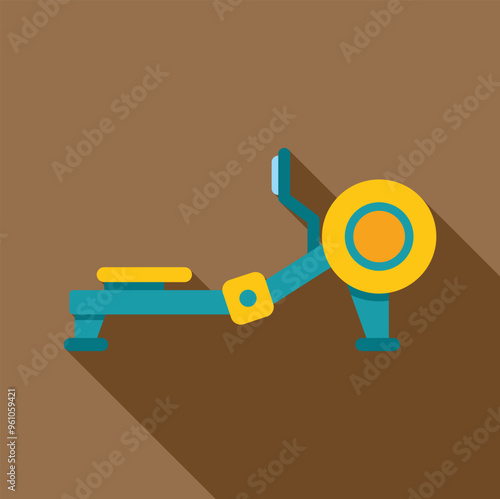 Rowing machine icon in flat style with long shadow, representing concept of fitness and healthy lifestyle