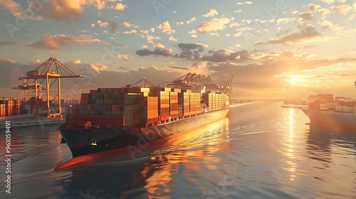 Wallpaper Mural A large container cargo ship travels over calm. Torontodigital.ca