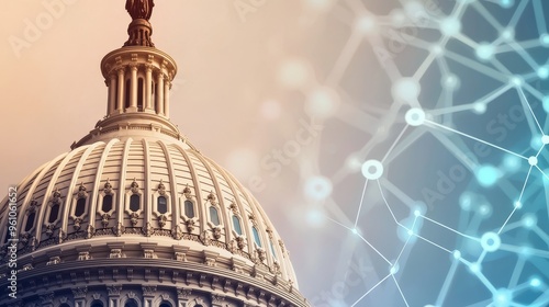 united states capitol building dome with abstract data and financial chart overlay - symbol of american democracy and economic strength.