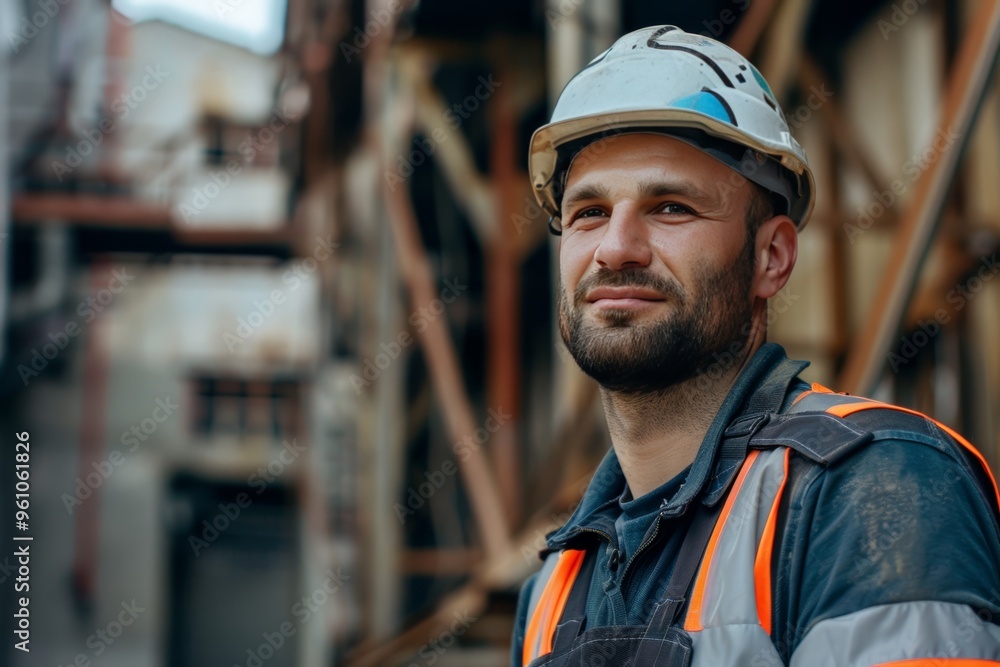Man in heavy duty work shirt a look at uniformed workers in various professions Man in heavy duty work shirt a look at uniformed workers in various professions