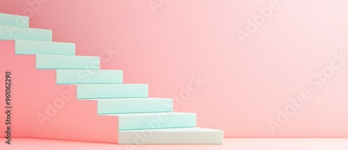 abstract 3d minimalist pastel pink and mint green staircase background with copy space for text and design.