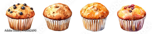  Watercolor Muffin PNG set