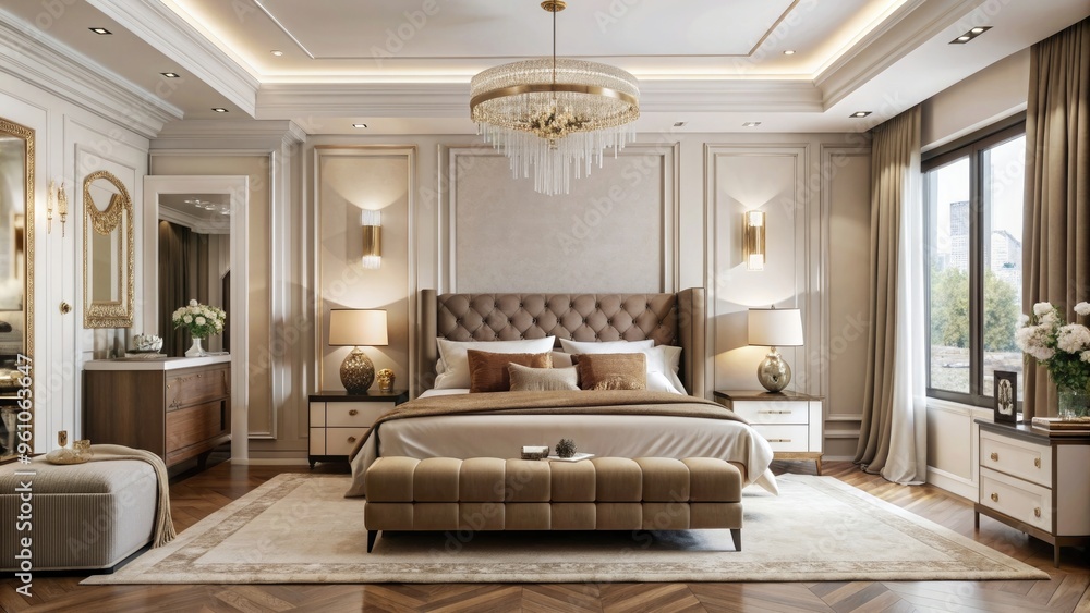 Luxurious bedroom interior with elegant furniture and decor, luxury, bedroom, interior, elegant, furniture, decor, cozy Luxurious bedroom interior with elegant furniture and decor, luxury, bedroom, interior, elegant, furniture, decor, cozy