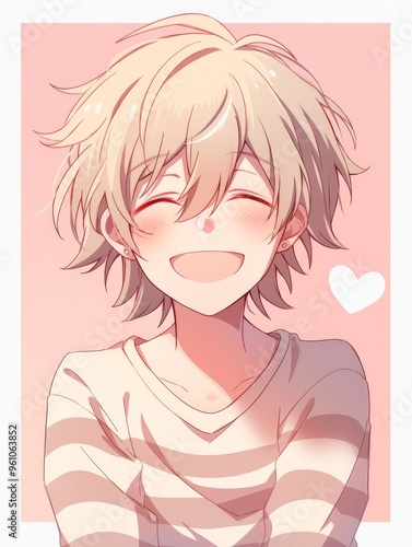 Smiling Anime Boy with Blonde Hair.