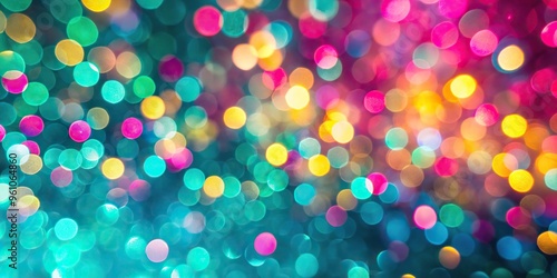 Abstract bokeh background in bright pink, turquoise, and yellow tones, perfect for festive wallpaper