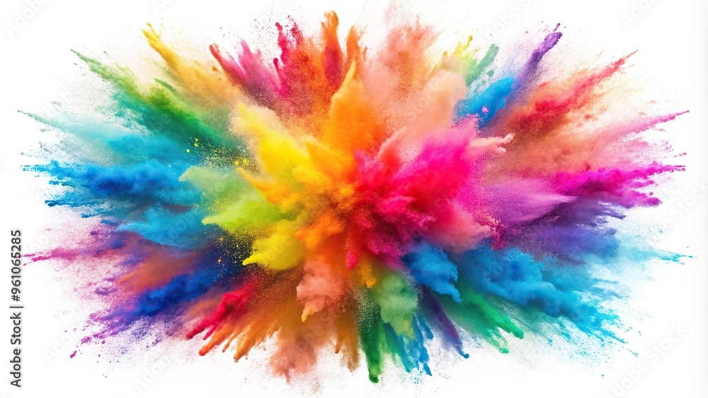 Fototapeta premium Abstract burst of colored powder on white background