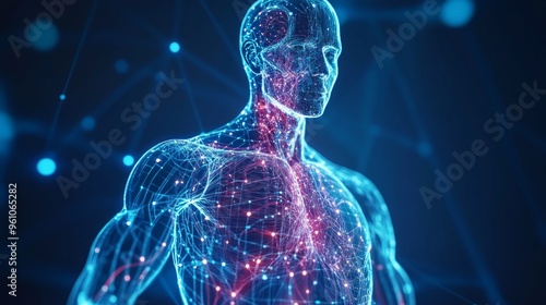 Digital Human Figure with Glowing Lines and Points