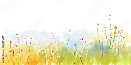 Watercolor Painting of a Tranquil Meadow with Wildflowers