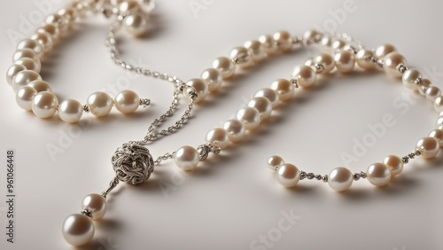 pearl necklace on white background