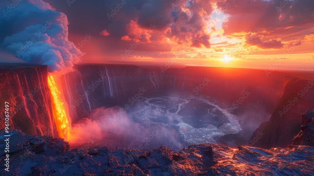Fiery Waterfall at Sunset Fiery Waterfall at Sunset