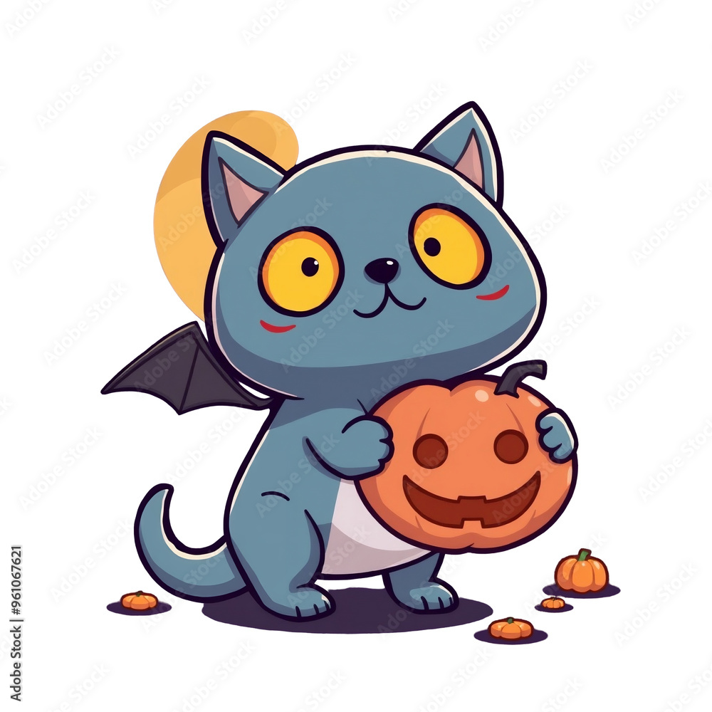 Happy halloween bat cat with a pumpkin icon (png) Happy halloween bat cat with a pumpkin icon (png)