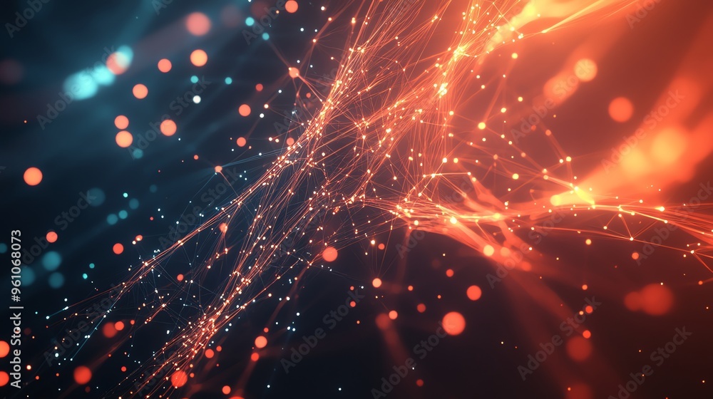 Fototapeta premium Abstract glowing lines, network connection, technology, digital art.