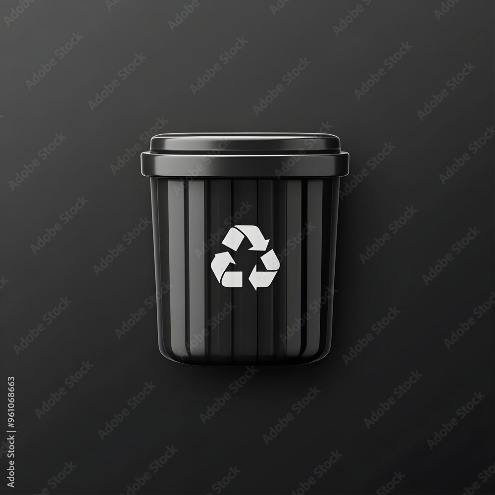 Black Recycling Bin with White Symbol - 3D Render Black Recycling Bin with White Symbol - 3D Render