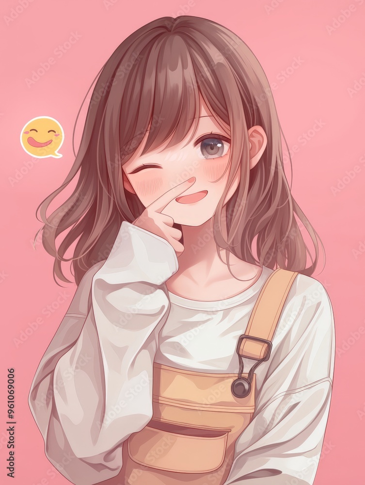 Smiling Anime Girl with Brown Hair. Smiling Anime Girl with Brown Hair.