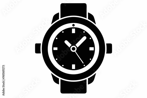 Hand watch silhouette vector, classic hand wrist watch icon	
