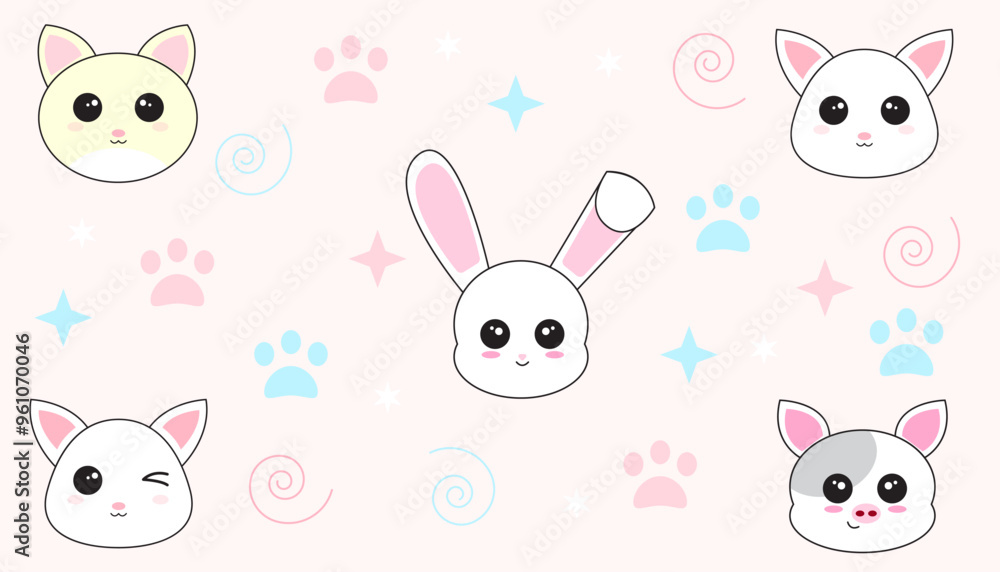 cute little rabbit, cat and pig background cute little rabbit, cat and pig background