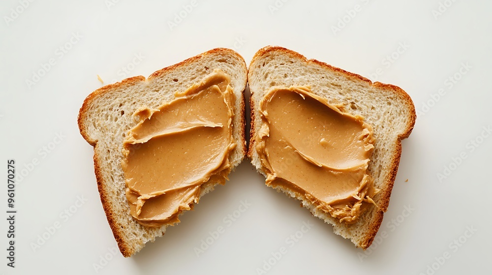Two Slices of Bread with Peanut Butter on White Background Two Slices of Bread with Peanut Butter on White Background