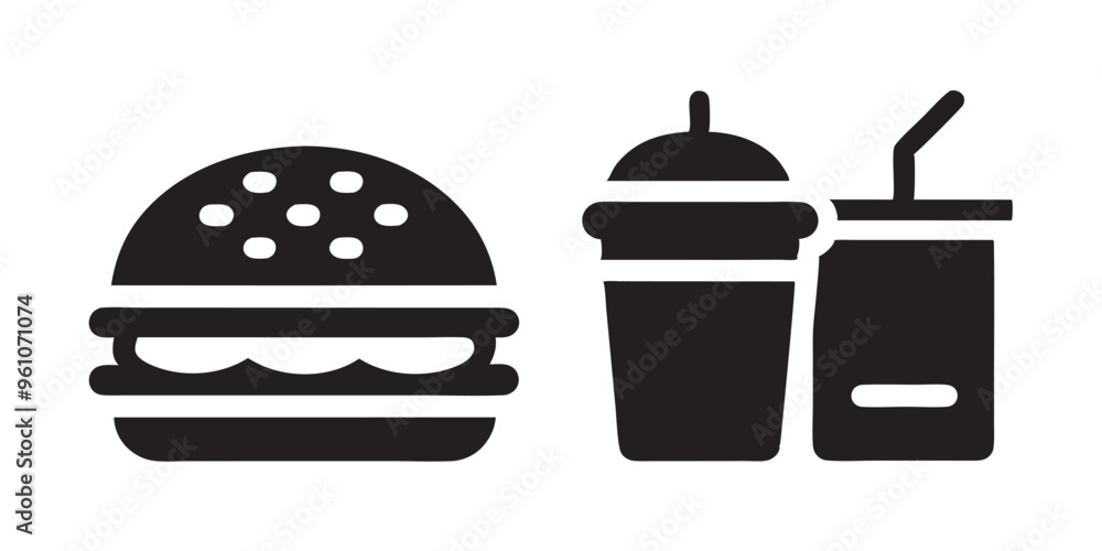 Burger and Drink Fast Food Icon Set Burger and Drink Fast Food Icon Set