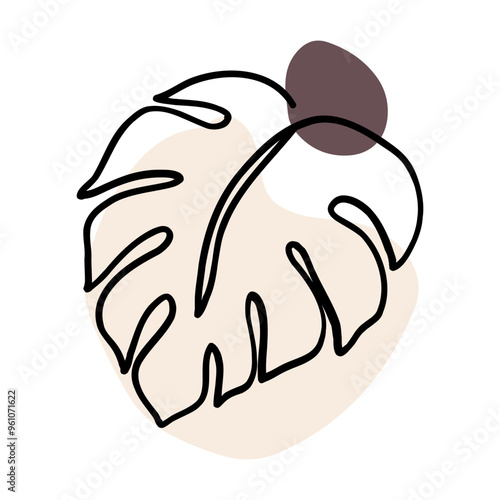 Tropical Monstera Plant Outline Illustration