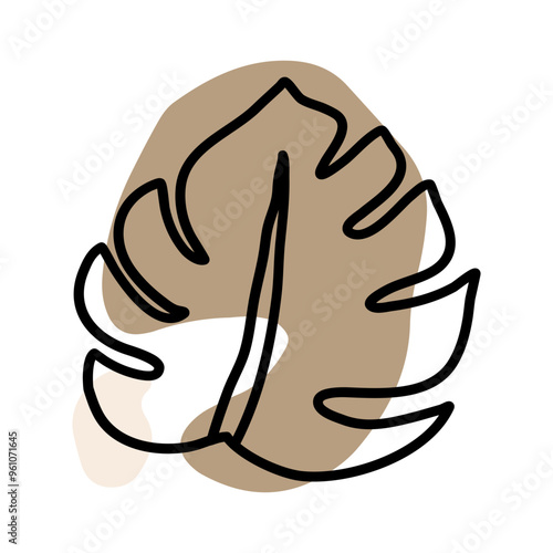Tropical Monstera Plant Outline Illustration